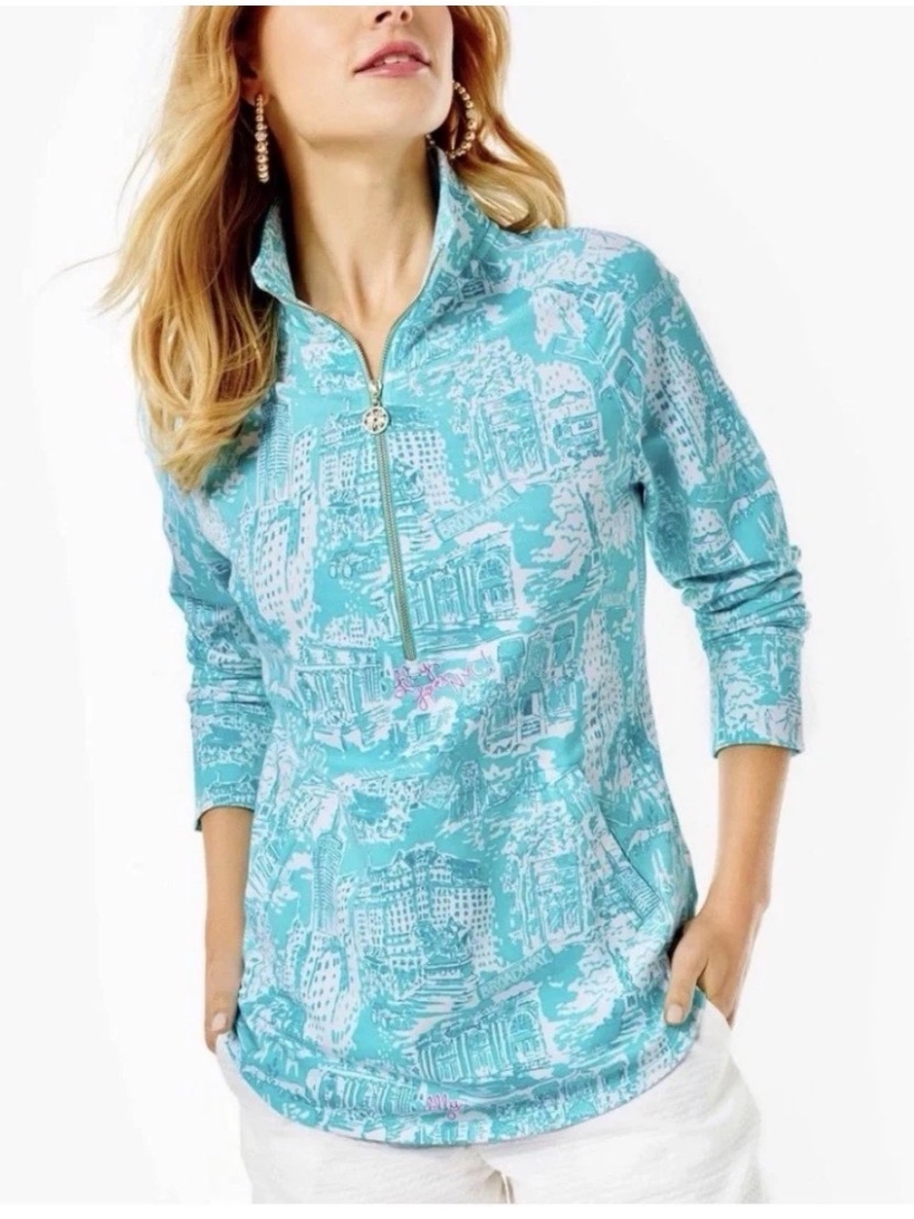 NWOT Lilly Pulitzer LARGE UPF50+ Skipper Popover SHORELY BLUE NYC TOILE $108